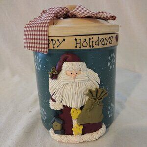 ENESCO Stoneware “Happy Holidays” Santa Claus Cookie Jar.